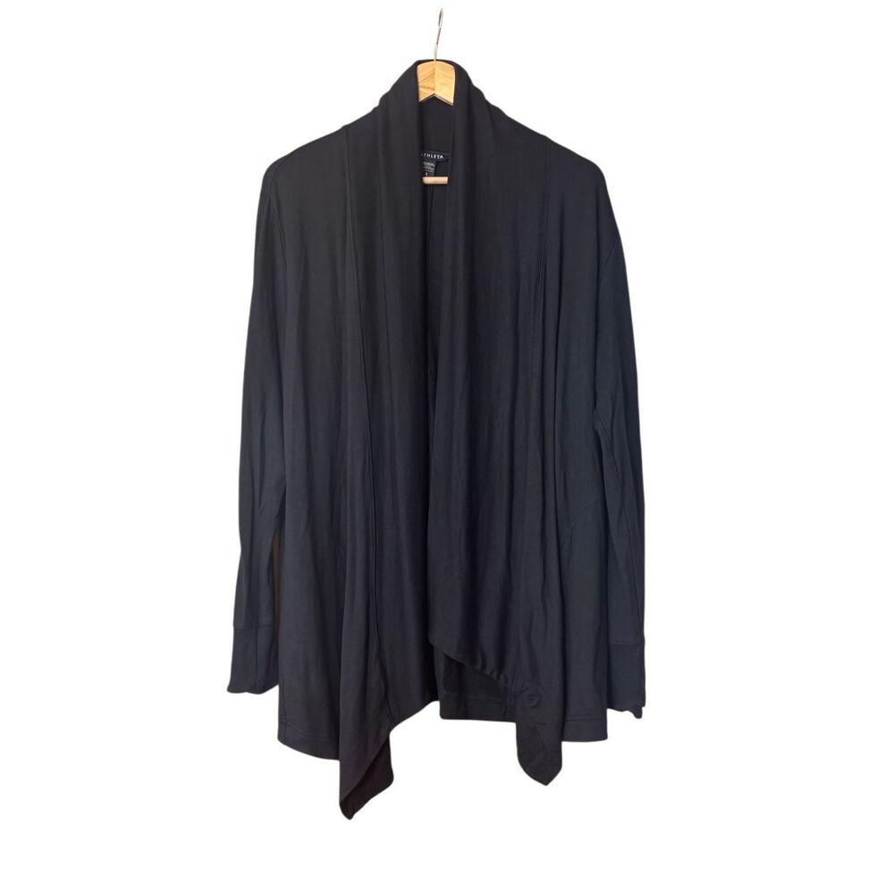 Athleta Pranayama Restore Wrap cardigan black small relaxed pockets